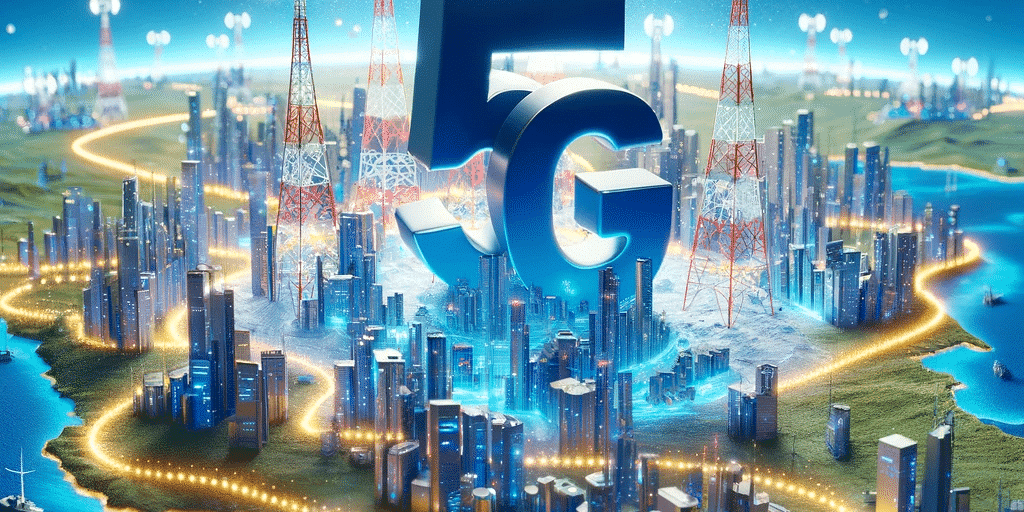 DALL·E 2023 11 27 02.14.52 Una representacion de la red 5G en Colombia mostrando una red de conexiones inalambricas sobre un mapa de Colombia. La imagen ilustra torres de senal 08e5a53d